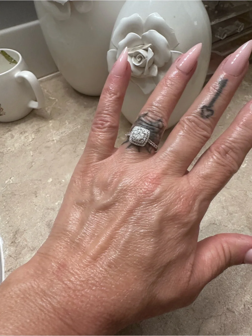 Diamond solitaire Halo Cluster Ring in Silver- White